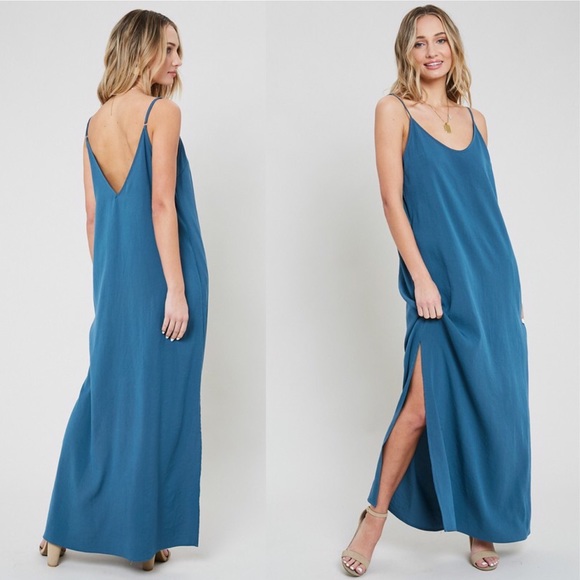 Blue Spaghetti Strap Maxi Dress - Picture 3 of 3